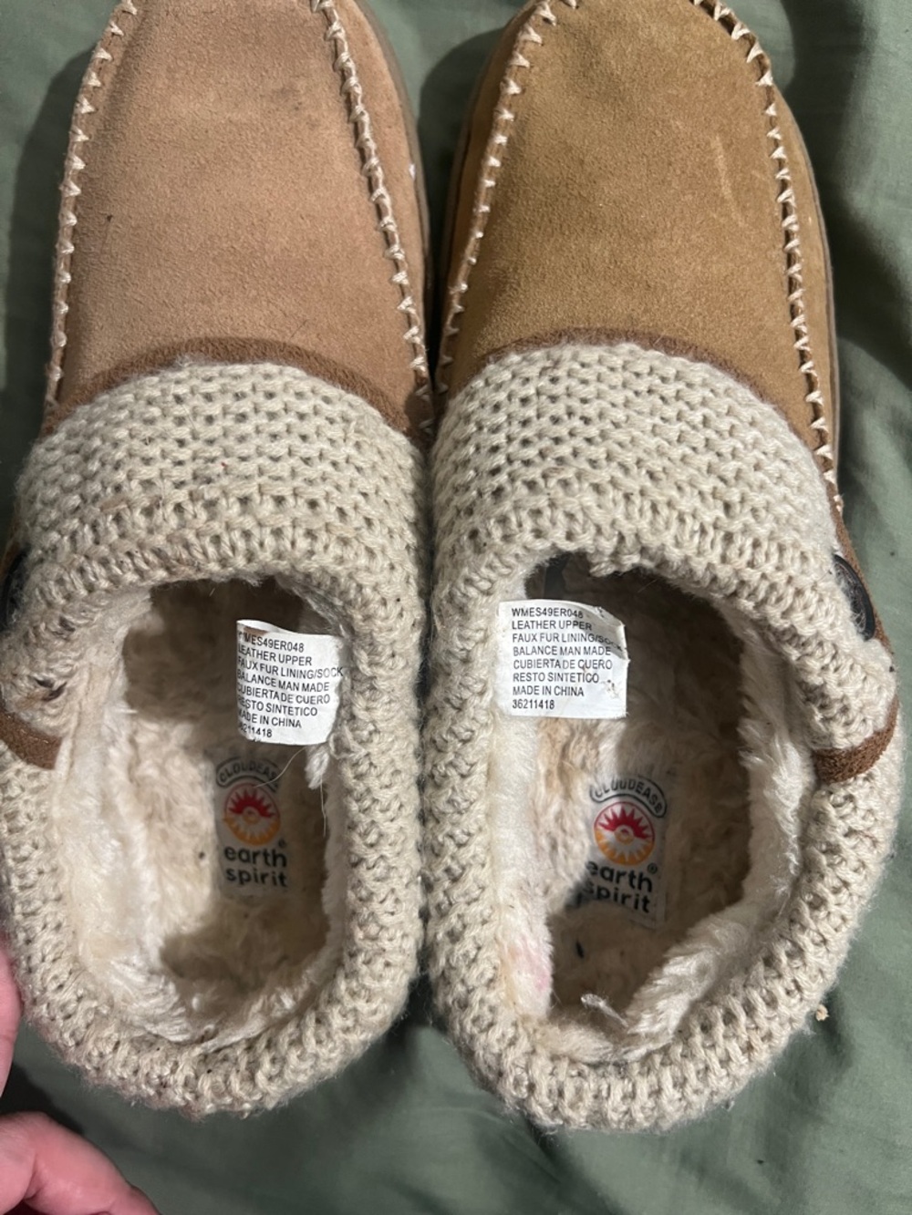 Earth Spirit Beige Suede Moccasin Slippers